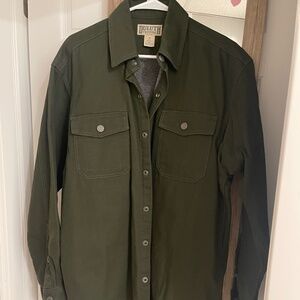 Duluth Trading canvas jacket fleece lined shacket green Size M